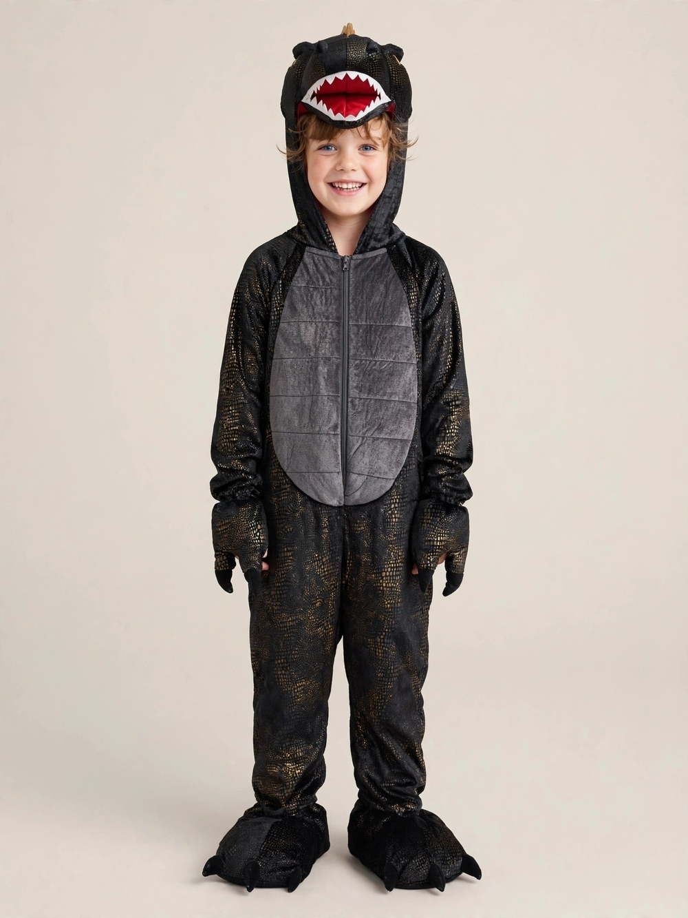 Kids Black Dragon Costume with Grey Belly Hood